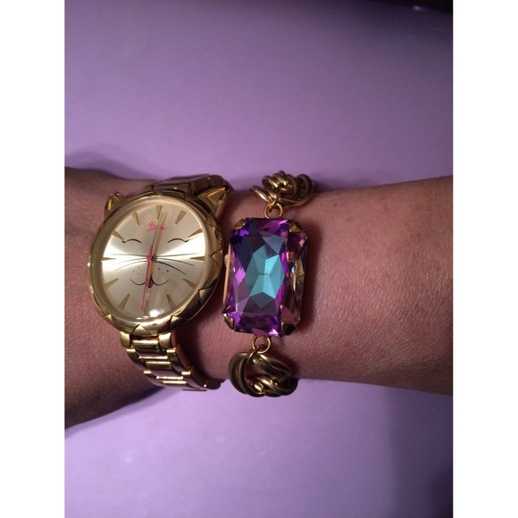 Crystal Gold Double Link Curb Chain Bracelet - Picture 4 of 5